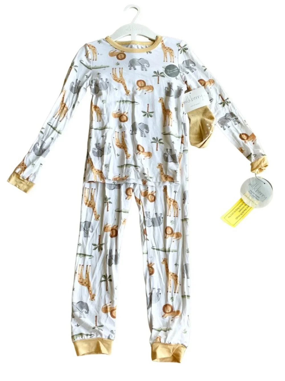 Entire Closet $5! NEW Milkberry 3 Piece Bamboo PJs Pajamas & Grip Socks, Safari